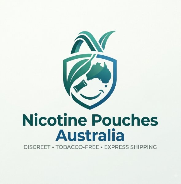 icotine Pouches Australia logo featuring a leaf and shield emblem for tobacco-free nicotine pouches.