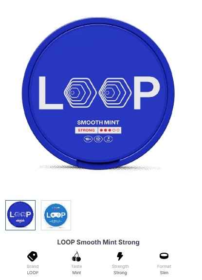 LOOP Smooth Mint Strong 9.4mg Nicotine Pouches | loop smooth mint strong 9 4mg nicotine pouches.jpg Can of LOOP Smooth Mint Strong 9.4mg all white nicotine pouches from Loop pouches Australia shop | loop smooth mint strong 9 4mg nicotine pouches.jpg