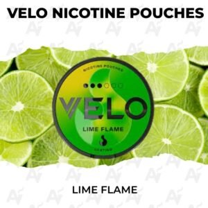 Front view of a VELO Lime Flame 14mg nicotine pouch can with vibrant green and yellow heating graphics. | velo lime flame 14mg nicotine pouches australia.jpg