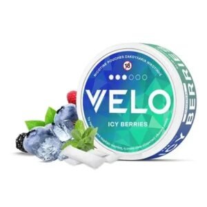 Front view of VELO Icy Berries 17mg can highlighting extra strong rating. | VELO Icy Berries 17mg extra strong Australia | buy extra strong VELO berry Australia | VELO 17mg nicotine pouches Perth | berry mint VELO extra strong buy online | strongest VELO berry pouches Australia | VELO icy berries 17mg | extra strong nicotine pouches | 17mg nicotine pouches | berry menthol VELO | buy VELO Australia | strongest VELO pouches| Can of VELO Icy Berries 17mg Extra Strong nicotine pouches Australia | velo icy berries 17mg extra strong can.jpg