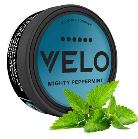 VELO Mighty Peppermint 20mg Can Can of VELO Mighty Peppermint 20mg extra strong nicotine pouches Australia | velo mighty peppermint 20mg can australia.jpg
